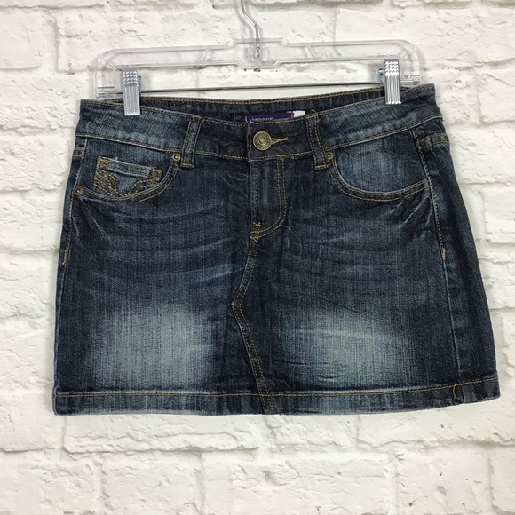 Vigoss Rhinestone Bling Studded Denim Mini Skirt - Picture 2 of 6